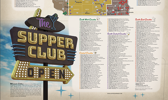 The State is broken up into 7 sections to easily track and tackle all the supper clubs in one section. Finished one section then move onto the next section. Names and locations are listed for your location based travel. Showing what supper club you are nearest to. EASY TO READ