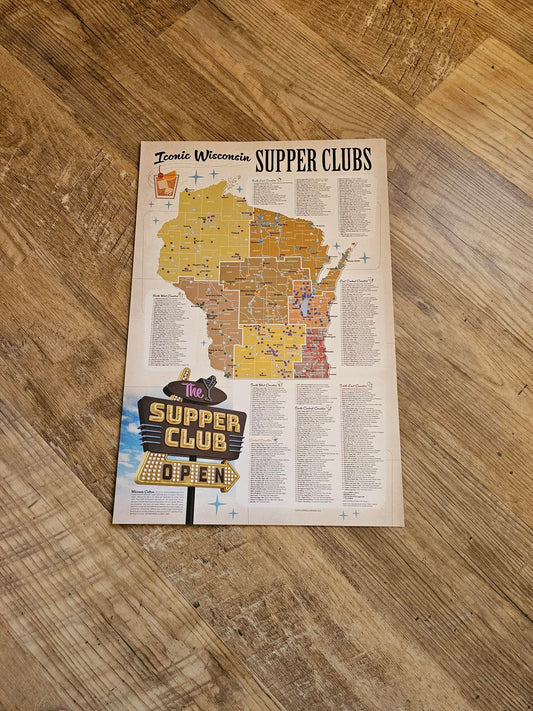 12 x 18 Wisconsin Supper Club Map Poster