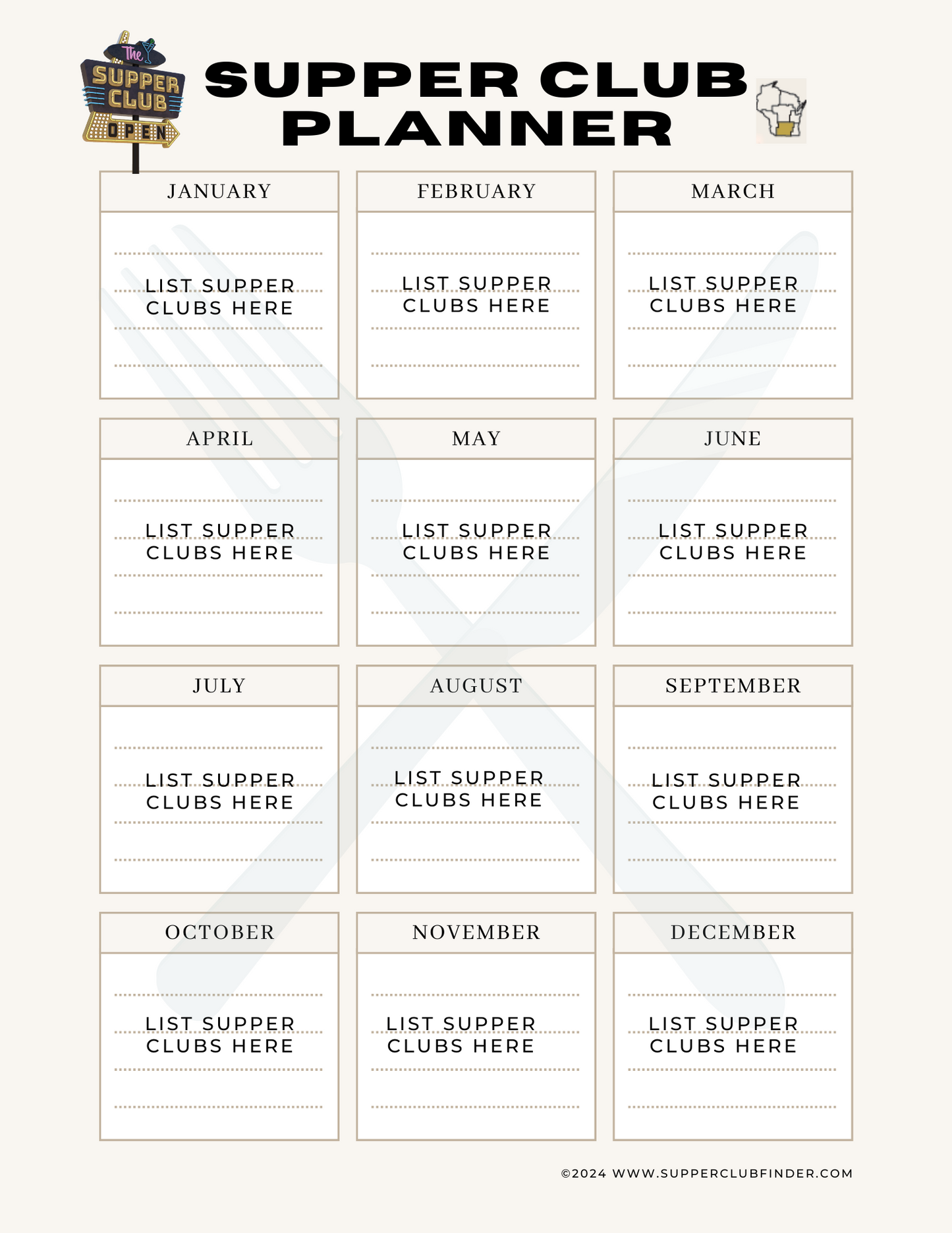 Supper Club Planner - get a game plan together for your yearly Supper Club Visits