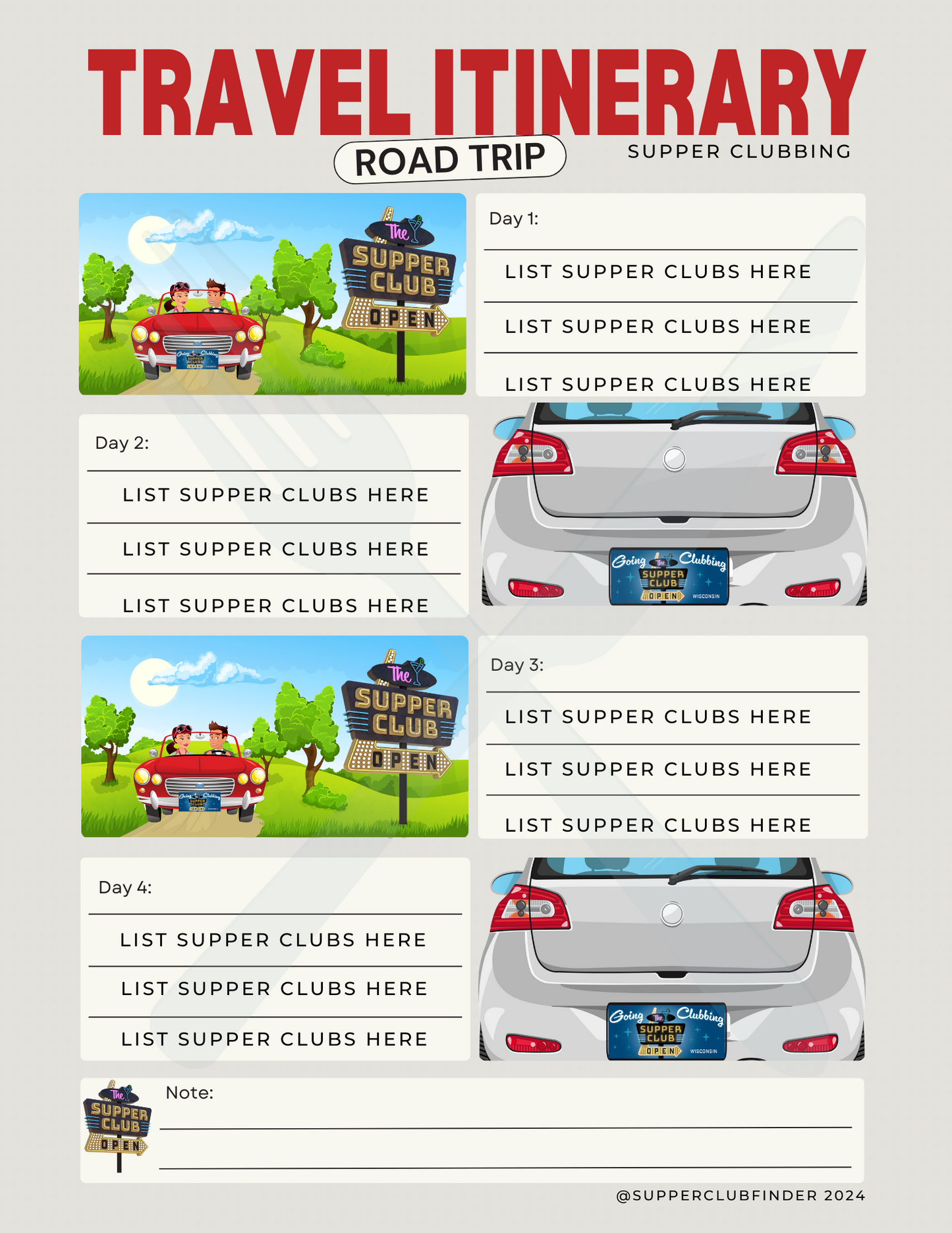 Travel Itinerary for your ROAD TRIP
